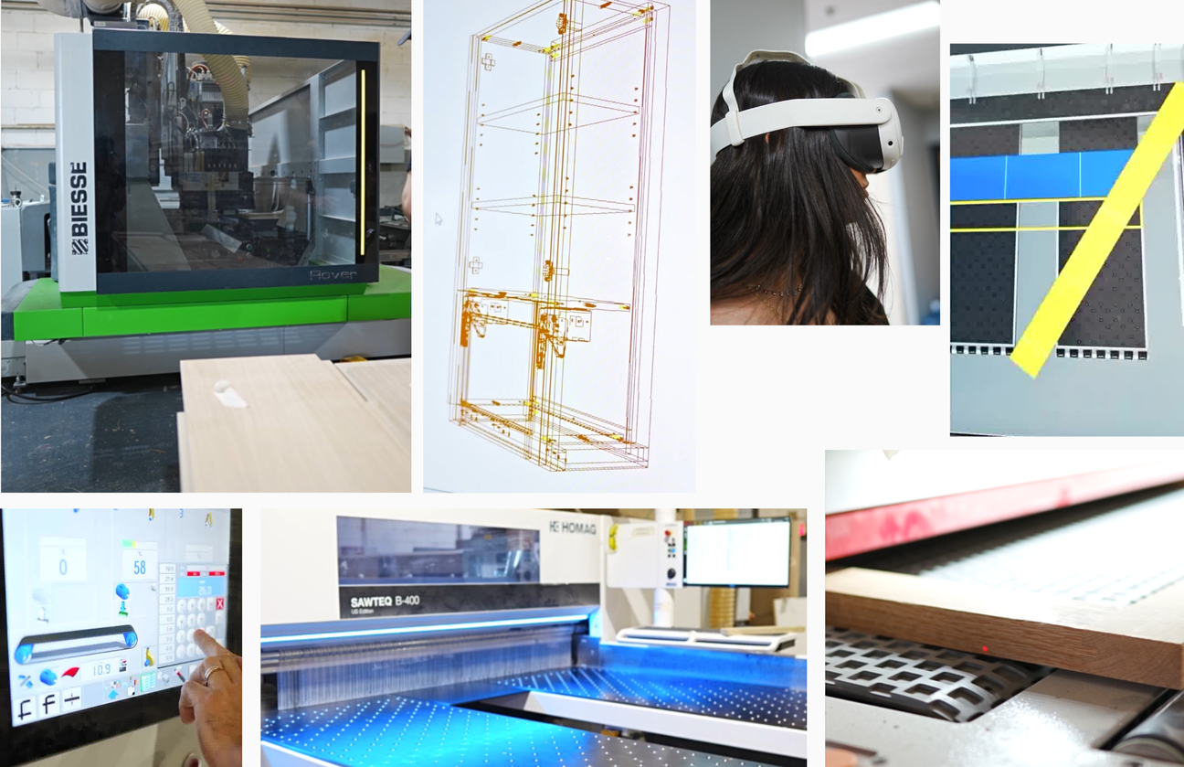 Advanced CNC machinery, engineering software, and VR technology used to manufacture custom cabinetry at Cambridge Kitchens.