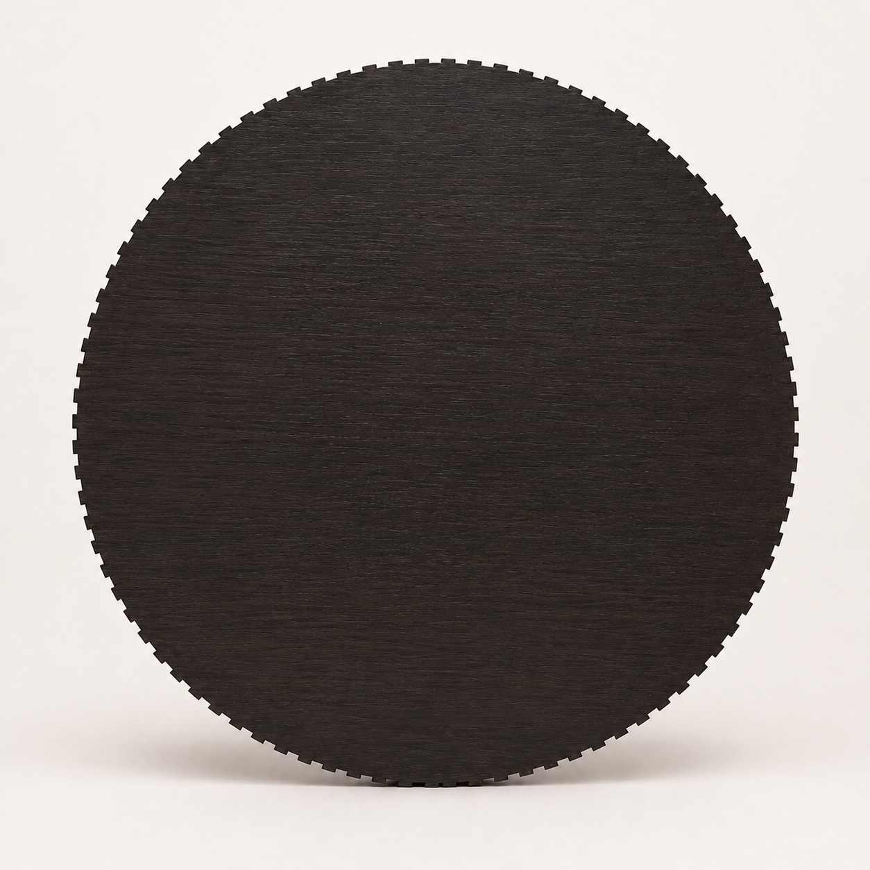 Top view of the handcrafted walnut Fluted Round Coffee Table showcasing the natural wood grain and precision-machined edge detail by Cambridge Kitchens Mfg.