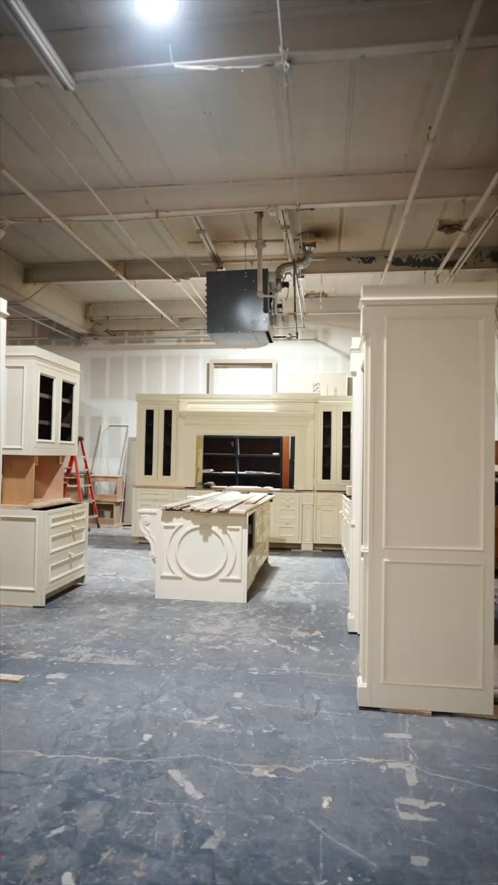 Luxury custom kitchen cabinetry fully assembled in the Cambridge Kitchens Long Island factory before delivery and installation.