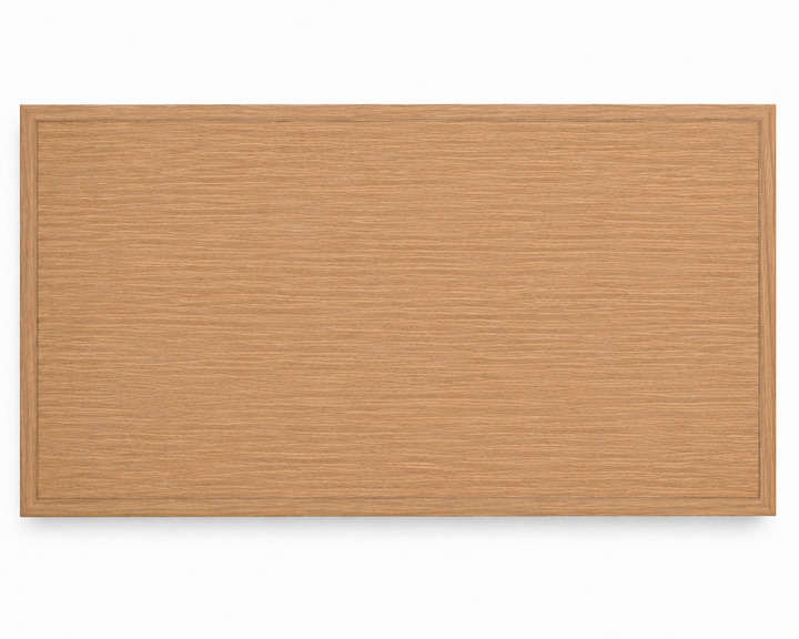 Top-down view of The Ribbed Coffee Table showcasing the premium rift white oak tabletop with continuous grain, mitered perimeter, and hand-finished matte surface.
